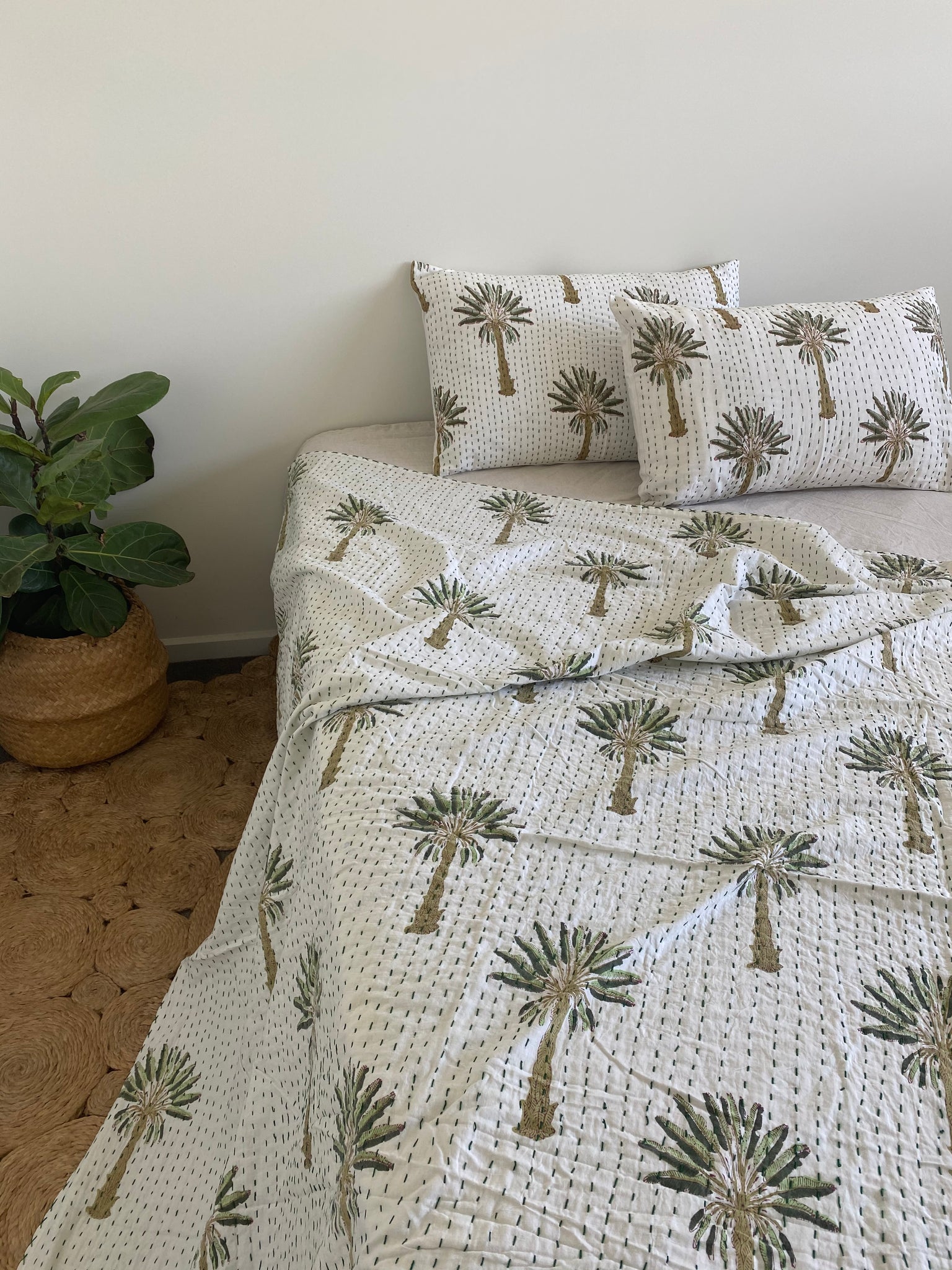 Hotsell Green Palm Tree Kantha - Quilt